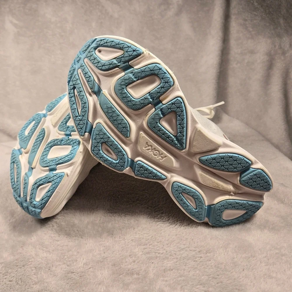 Hoka Bondi 8 Womens Road Running Shoes White Blue Rose Gold 7.5B 1127896